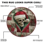 Red Green Festive Skull Illusion Rug Unique Holiday Decor 1