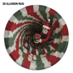 Red Green Illusion Rug With Skull Design Unique 3d Visual Impact 1