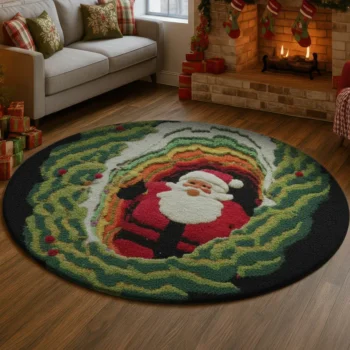 Red Green Santa 3d Illusion Rug Festive Holiday Home Decor 1