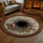 Red Green Santa Sleigh 3d Illusion Rug For Holiday Decor 1