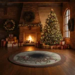 Red Green Santa Sleigh 3d Illusion Rug For Holiday Decor 1