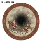 Red Green Santa Sleigh 3d Illusion Rug For Holiday Decor 1