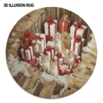 Red White 3d Illusion Rug With Cats Gift Boxes Home Decor 1