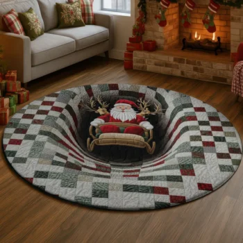 Red White 3d Santa Illusion Rug Festive Holiday Floor Decor 1