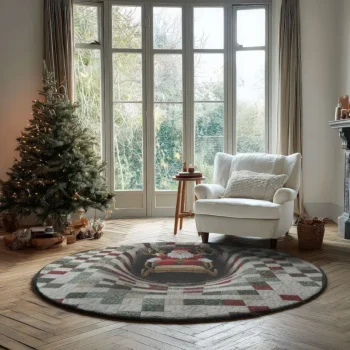 Red White 3d Santa Illusion Rug Festive Holiday Floor Decor 2