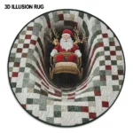 Red White 3d Santa Illusion Rug Festive Holiday Floor Decor 1