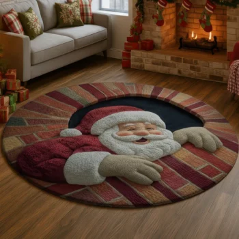 Red White 3d Santa Illusion Rug For Festive Holiday Decor 1