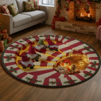 Red White Gnome Themed 3d Illusion Rug For Festive Decor 1