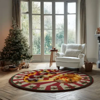 Red White Gnome Themed 3d Illusion Rug For Festive Decor 2