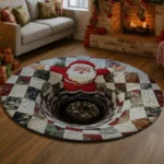Red White Santa 3d Illusion Rug Festive Holiday Decor 1