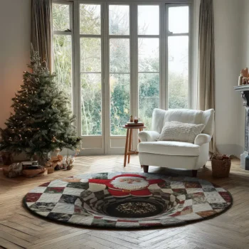 Red White Santa 3d Illusion Rug Festive Holiday Decor 2