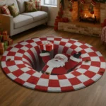 Red White Santa 3d Illusion Rug Perfect Holiday Decor Accent 1