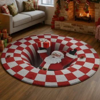 Red White Santa 3d Illusion Rug Perfect Holiday Decor Accent 1