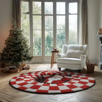 Red White Santa 3d Illusion Rug Perfect Holiday Decor Accent 2