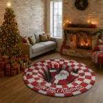 Red White Santa 3d Illusion Rug Perfect Holiday Decor Accent 1