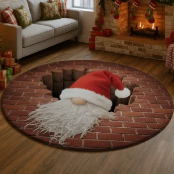 Red White Santa 3d Illusion Rug Unique Holiday Decor Piece 1