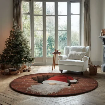Red White Santa 3d Illusion Rug Unique Holiday Decor Piece 2