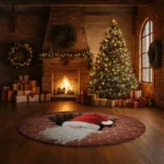 Red White Santa 3d Illusion Rug Unique Holiday Decor Piece 1