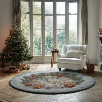 White Red 3d Illusion Rug Magical Winter Village Design Rug 2