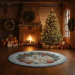 White Red 3d Illusion Rug Magical Winter Village Design Rug 1