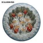 White Red 3d Illusion Rug Magical Winter Village Design Rug 1
